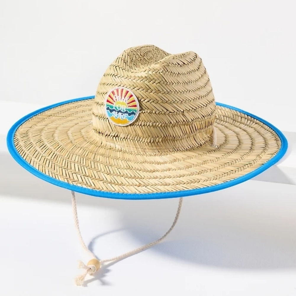 Anthropologie Lucky Zone Patch Lifeguard Straw Sun Hat “Pray For Surf”